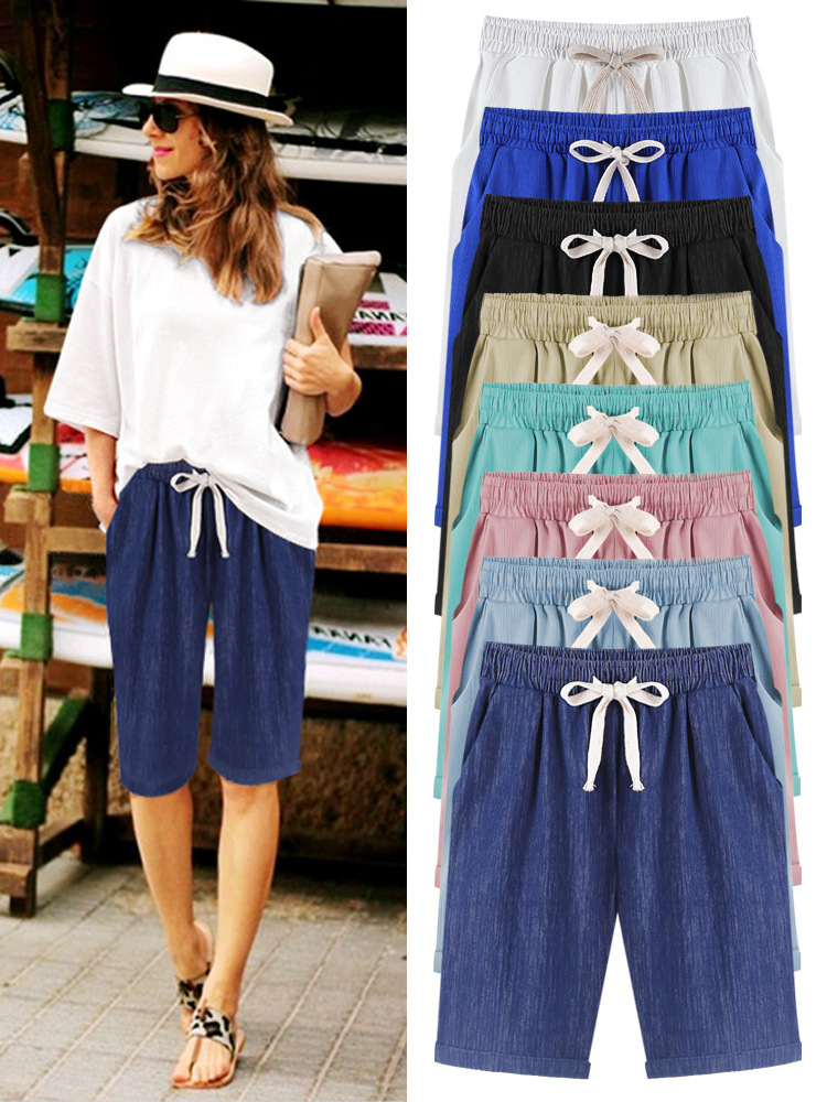 中褲女夏寬松褲子新款哈倫褲胖mm大碼加肥顯瘦休閑女褲薄款五分褲