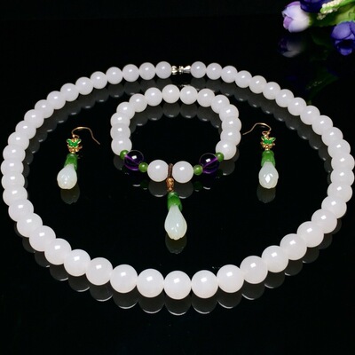 Support Identification/Certificate attached fidelity jade Jewelry Nephrite  Bracelet Necklace Earrings suit jewelry TZ13