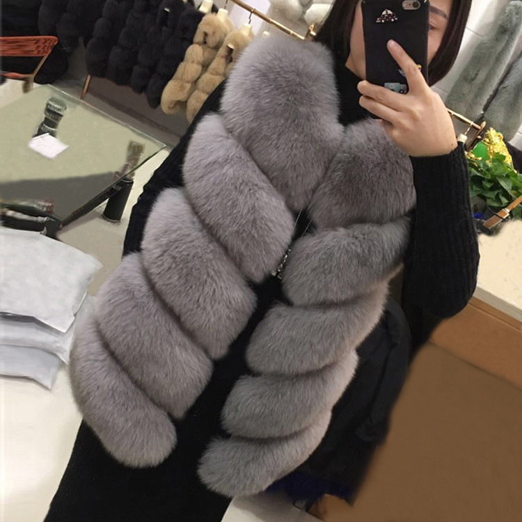 2023 Autumn and Winter Fur Vest Mid-length Women's Slim-fit Stitching Simulation Fox Fur Vest Slim Jacket Promotion
