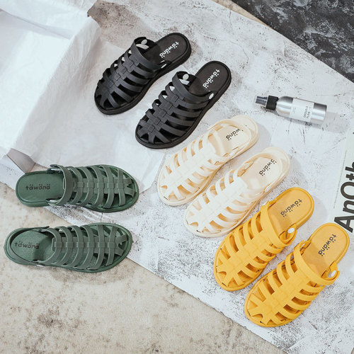 Jelly Baotou Roman Sandals Women's Shoes Summer New Vietnamese Rubber Soft Sole Outer-wear Beach Shoes Two-Wear Sandals