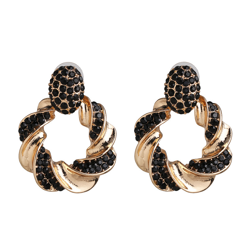 Simple Thick Circle Button Twist Earrings Diamond Earrings Women display picture 8