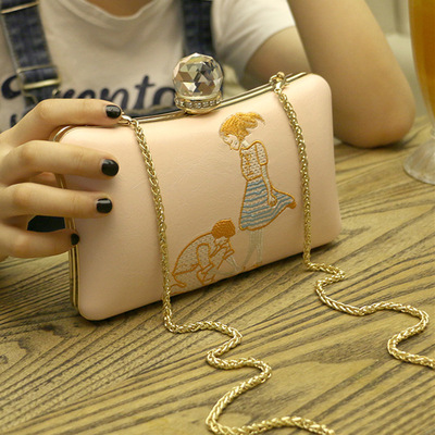 热销2019新款晚宴包女式小清新手拿包单肩链条包斜挎包袋印花Y019|ms