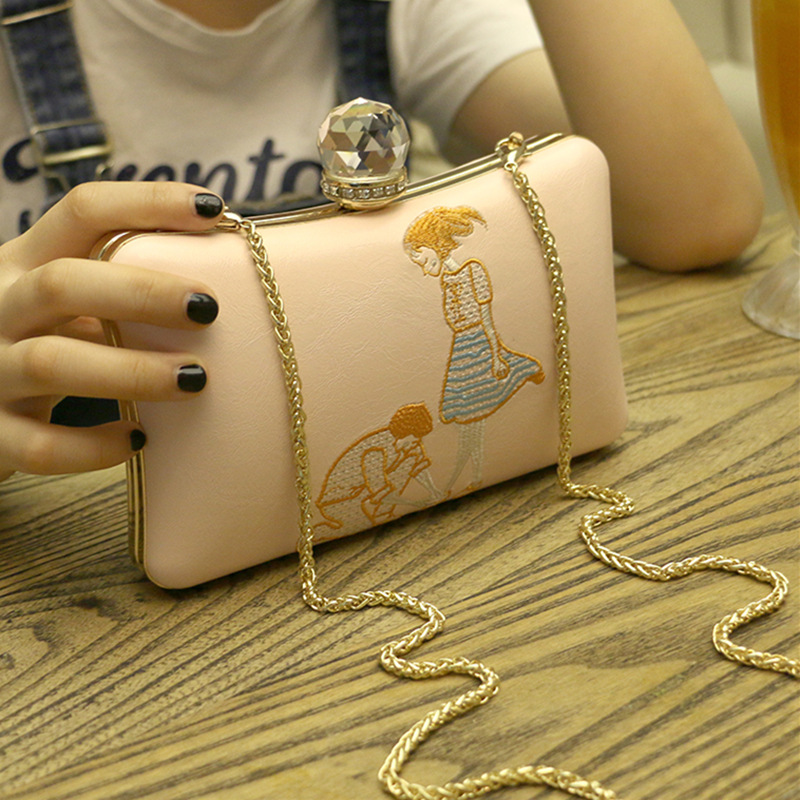 热销2019新款晚宴包女式小清新手拿包单肩链条包斜挎包袋印花Y019|ms