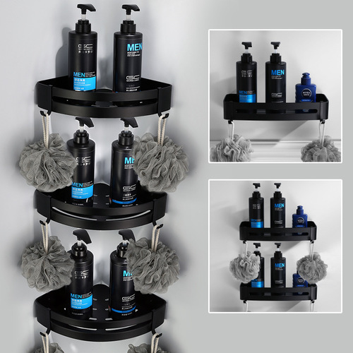 European black bathroom space aluminum storage rack triangle basket antique bathroom hotel single layer basket corner rack