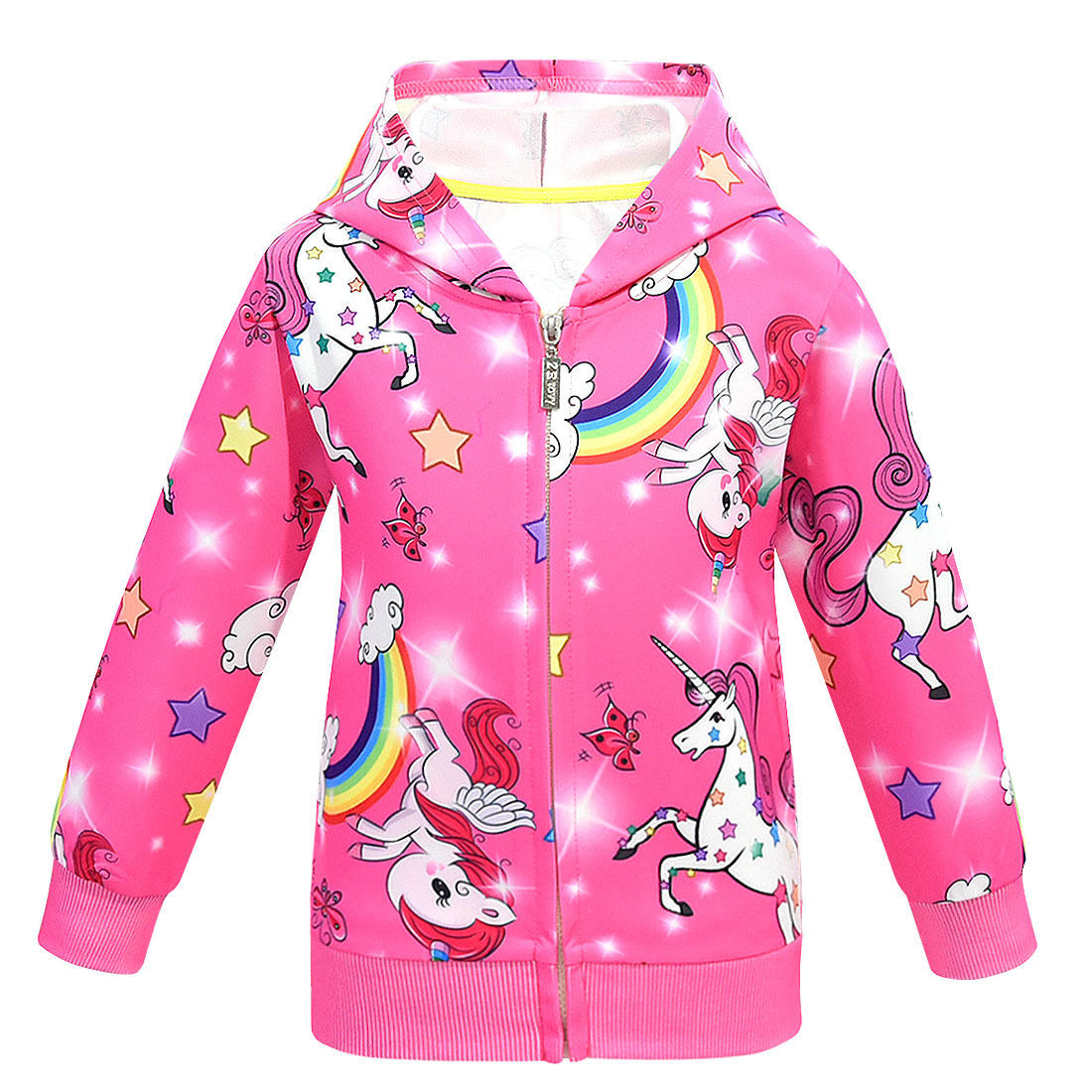 New Girls Rainbow Unicorn Pocket Zip-Up Hoodie Jacket Sweatshirt ZG