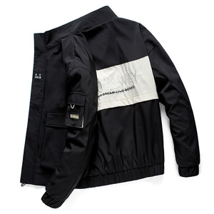 Men’s stand collar color matching slim coat casual versatile jacket for men in spring and Autumn