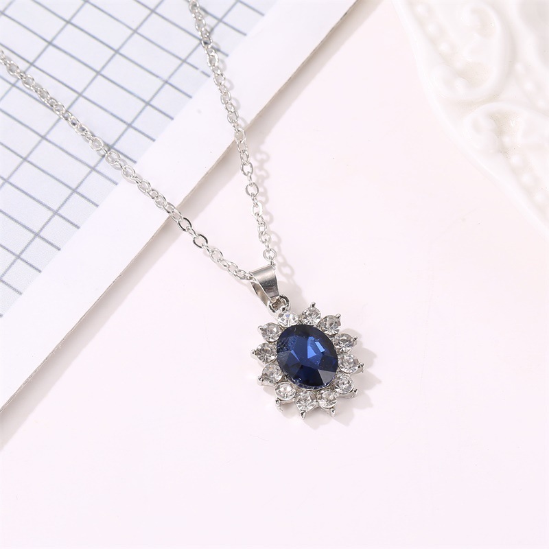 Fashion Set Jewelry Sun Flower Zircon Ear Sapphire Necklace Pendant display picture 4