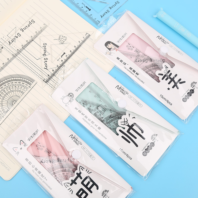 学生套尺 卡通文具尺子 纽扣式袋装套尺 创意文具学习用品批发