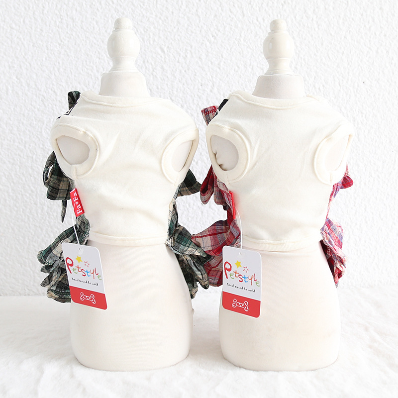 彩格口袋拼接裙