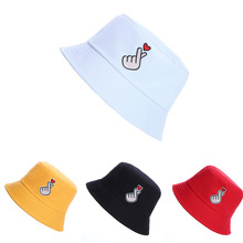 2019年新款刺綉比心漁夫帽簡約小清新韓版單色帽可印LOGO廠家批發