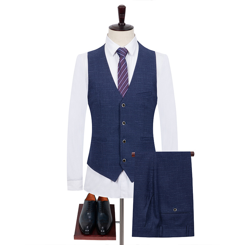 Autumn new men's British slim one button suit three piece large Plaid suit groom suit