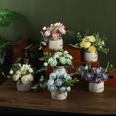 ins Bắc Âu bán buôn tú cầu gốm trang trí nồi nhà sống đồ trang trí desktop văn phòng phòng hoa giả lụa hoa