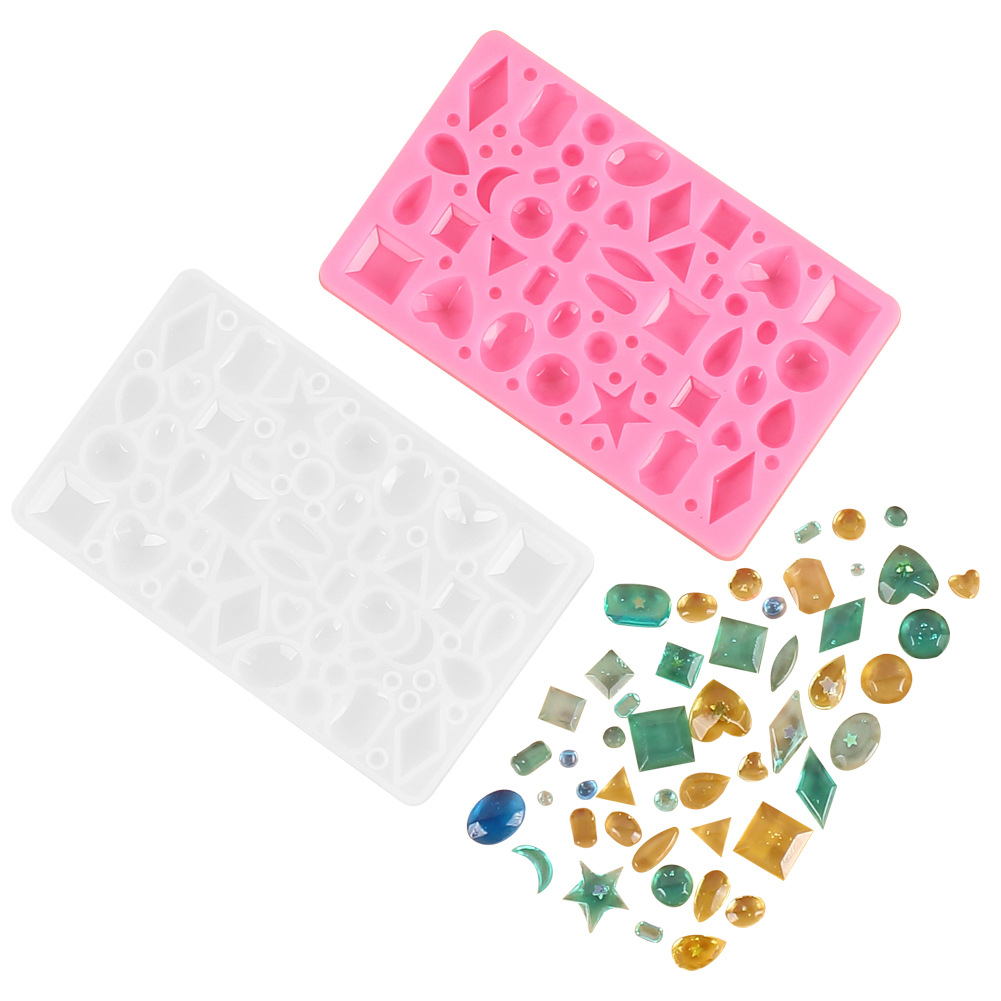 镜面DIY饰品耳环水晶滴胶硅胶模 爱心几何水滴月亮半圆吊坠模具