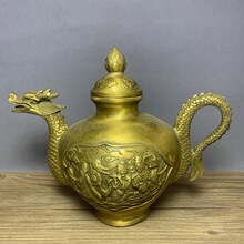 铜器仿古纯铜龙头壶八仙图水壶摆件酒壶茶壶家居装饰工艺礼品收藏