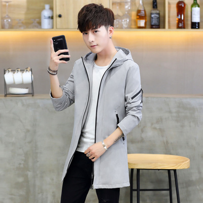 2019春上新中长款夹克男装 男士时尚韩版连帽夹克外套潮 一件代发|ru
