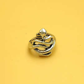 欧美外贸饰品朋克个性指环镀银合金动物蛇造型男女戒指一件代发