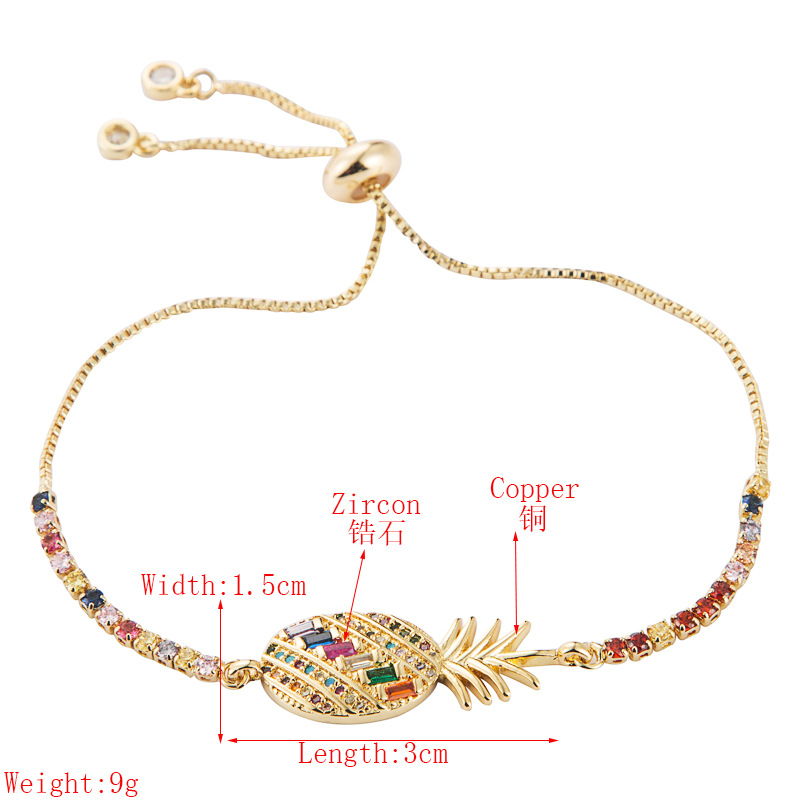 Full Copper Pull Adjustable Xiaoqing New Pineapple Inlaid Color Zircon Bracelet display picture 1