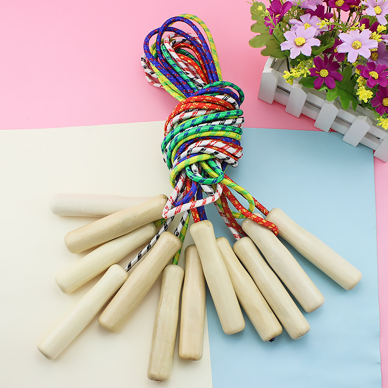 Factory direct wooden handle rope skipping children's sports leisure toys students sporting goods nylon wooden handle rope skipping