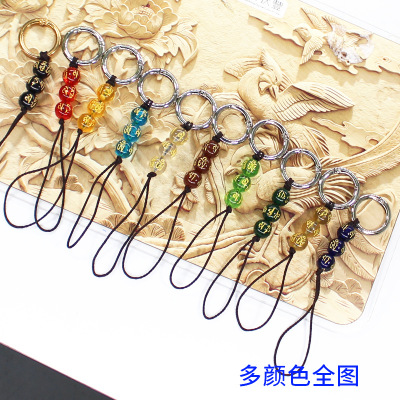 厂家直销手机挂绳指环扣短款吊绳仿玛瑙六字真言烫金佛珠挂饰挂件|ms
