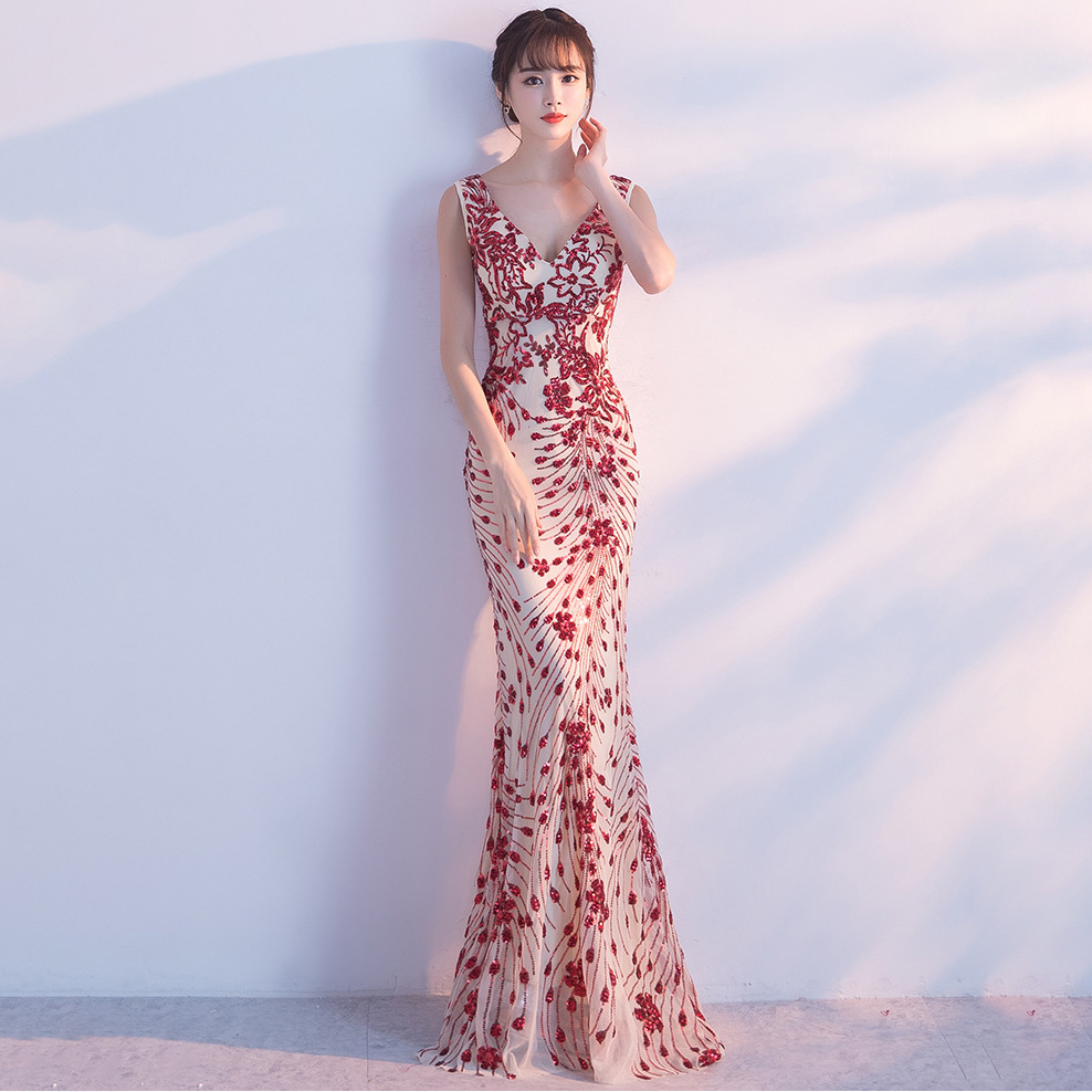 1211# evening dress summer slim-fit long toast dress bride fishtail dress female banquet fashion dress
