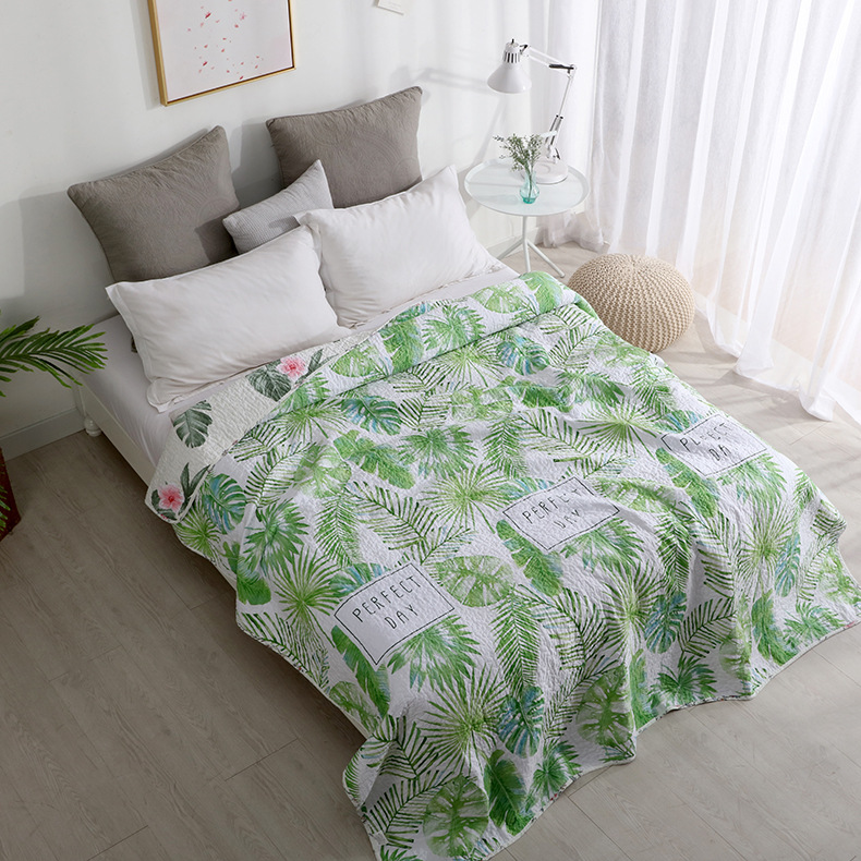 全棉水洗床盖双面纯棉斜纹欧式印花简约绗缝被夹棉床单空调被直销