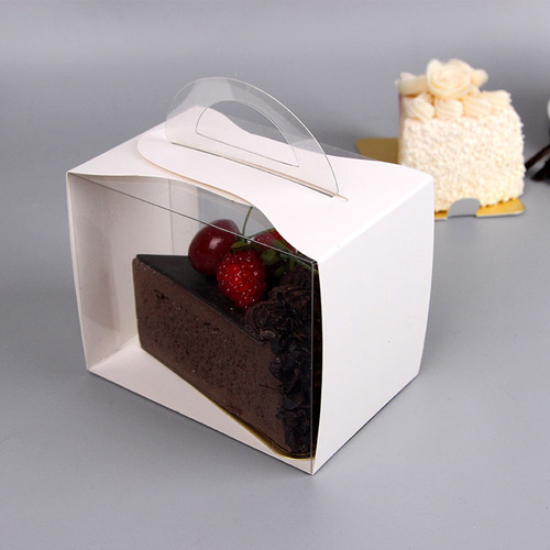 Portable transparent thousand layer cut cake box packaging box mousse pastry box triangular box Keding LOGO
