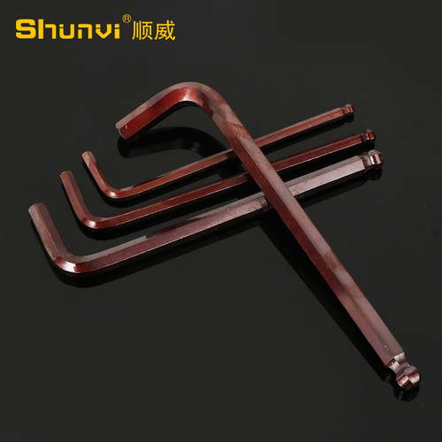 Manufacturer wholesale super hard S2 bronze extended hexagonal wrench 9-piece set medium long ball head hexagonal wrench