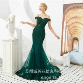 engerla晚礼服女新款宴会气质优雅年会长款一字肩收腰鱼尾