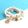 Beaded bracelet, set, organic crystal white jade, golden elastic beads, European style
