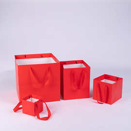 大红色正方形礼品袋白卡纸袋现货可印字蜂蜜手提袋盆栽外卖纸袋