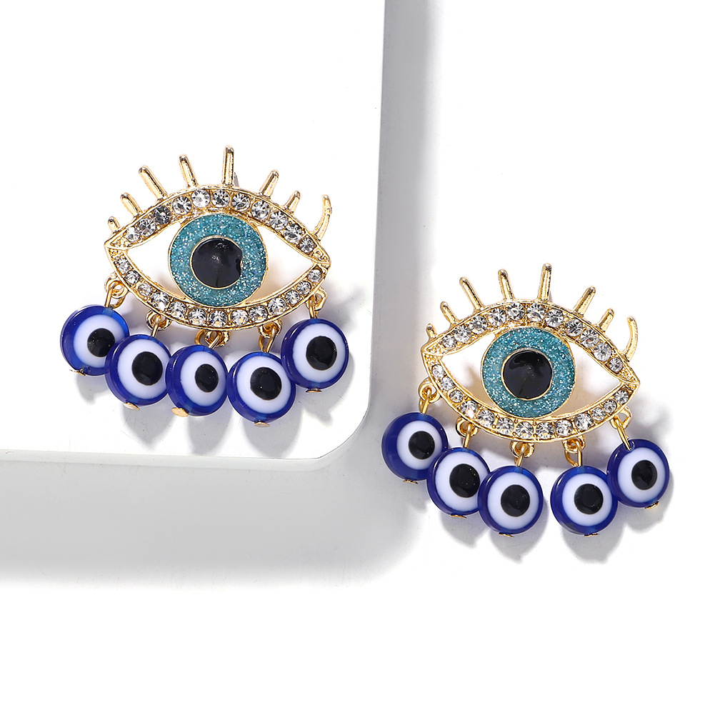 Européen Et Américain Rétro Bleu Oeil De Diable Foudre Lune Boucles D'oreilles Boucles D'oreilles Croix-frontière De Style Bohème Femmes En Gros display picture 4