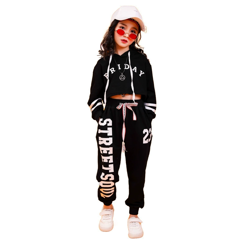 Детская уличная одежда для танцевGirls handsome jazz dance performance clothing girls hiphop hip-hop loose performance clothing trendy