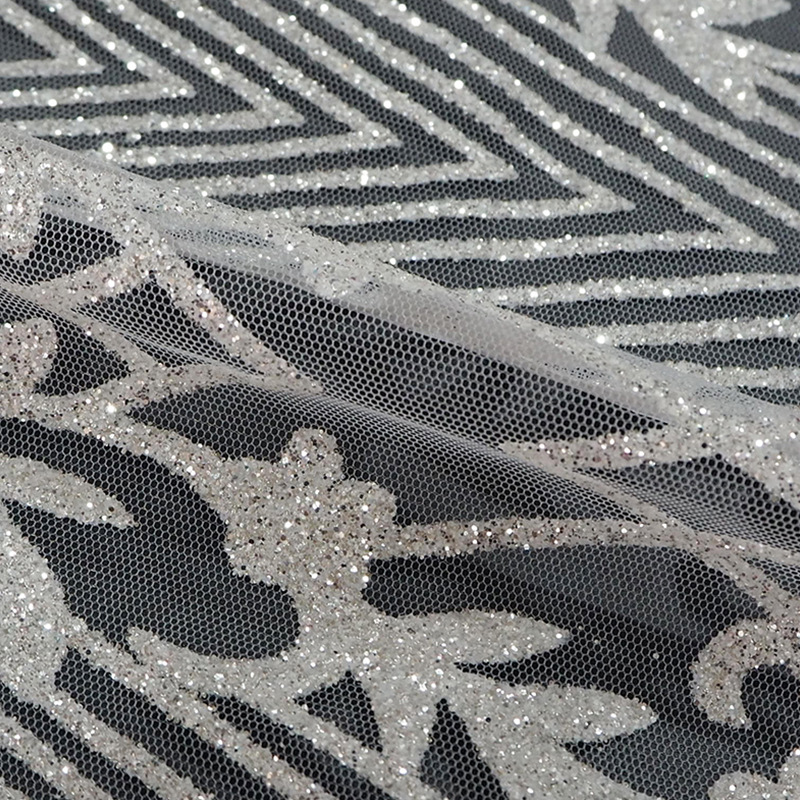 Fabricantes de suministro de posicionamiento oro y plata polvo de sequilla tela de moda vestido de boda tela de mujer
