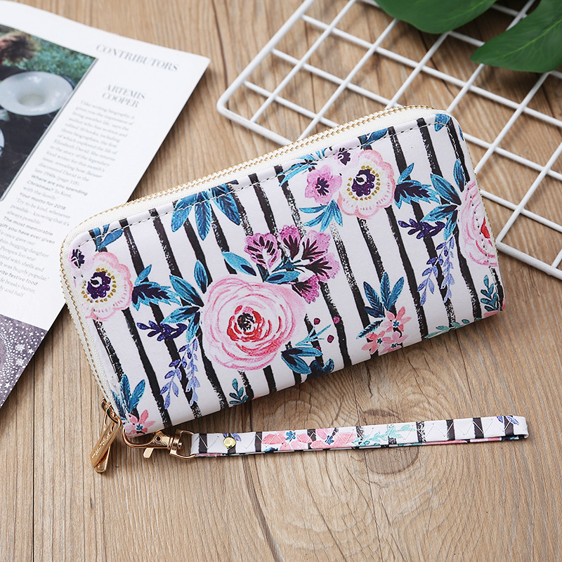 135g Weight Synthetic Leather Lining Material Women's Cactus Leaf Flower Pu Leather Zipper Wallets