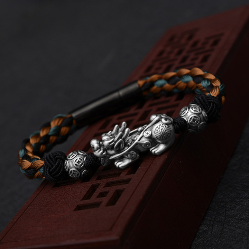 Dragon Knot New S999 Pure Silver Pixiu Bracelet Pure Silver Hand Play Braided Retro Outdoor Hand Rope Manufacturer Wholesale Direct Sales