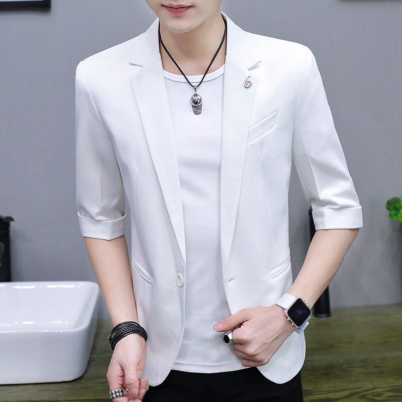 Summer thin half sleeve suit men's three-quarter sleeve small suit Korean style trendy slim fit hair stylist casual jacket 812