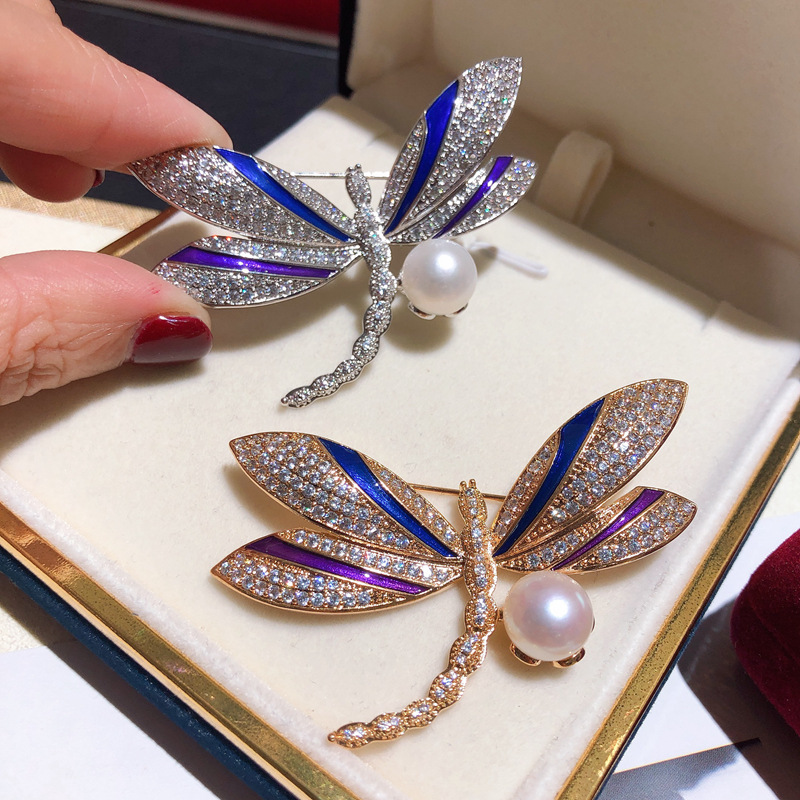 晴蜓珍珠胸針胸花別針女絲巾扣披肩扣百搭飾品領口開衫防爆光扣