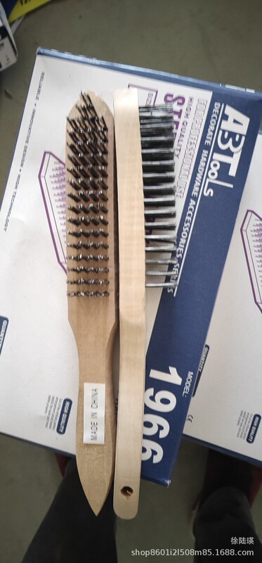 Wooden handle polished first grade frosted wooden handle steel wire brush black natural color copper plated steel wire brush paint brush roller brush