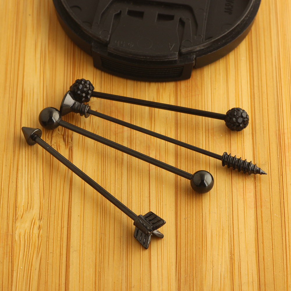 Industrial Barbell Set Arrow Earrings Double Ear Piercing Jewelry Stainless Steel Black detail image 10