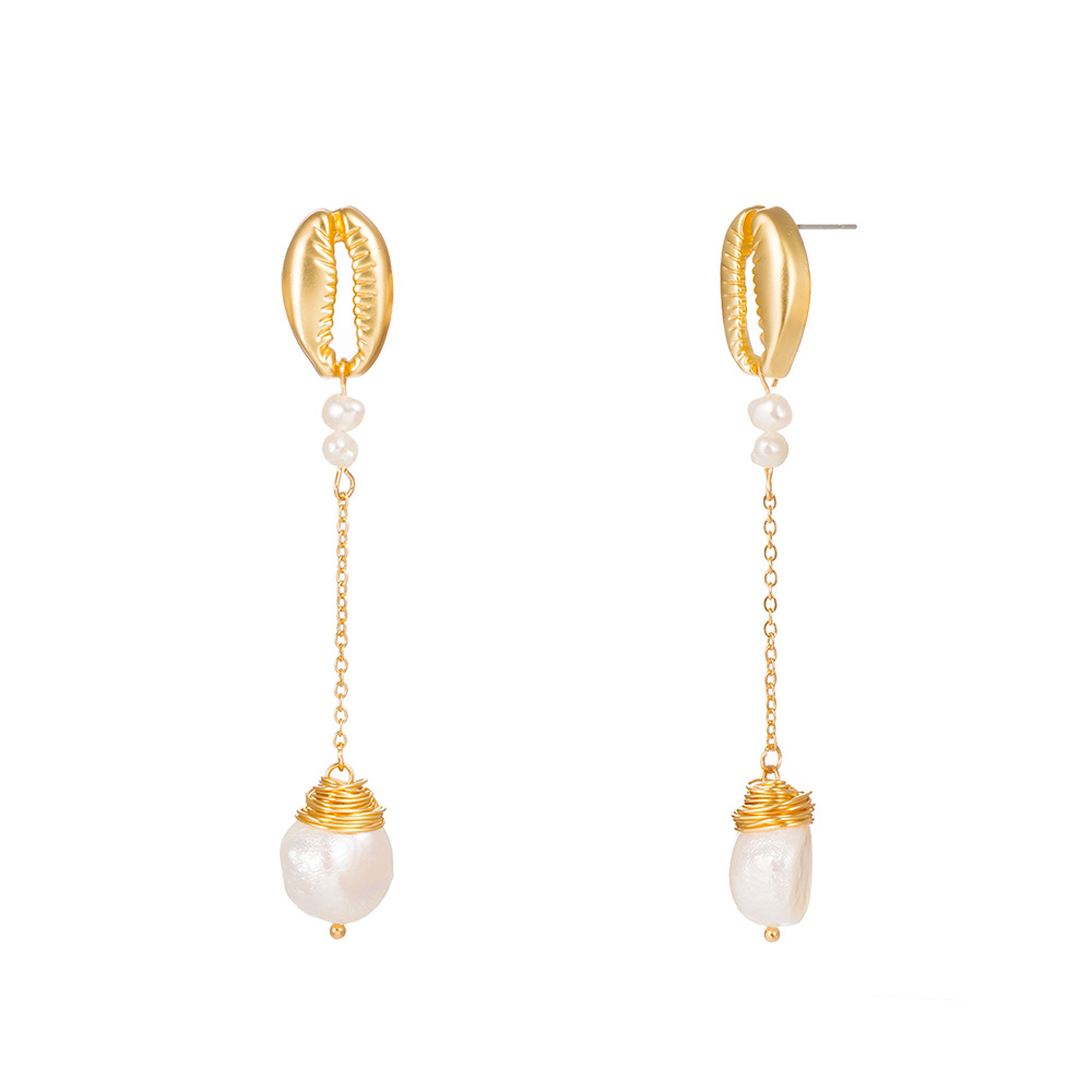 Fashion Style New Shell Shape Natural Pearl Pendant Earrings display picture 2