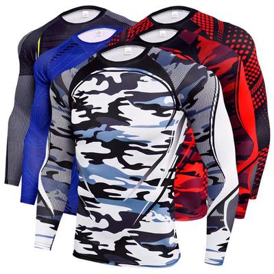 厂家定制数码印花健身衣男户外跑步运动吸汗透气高弹迷彩紧身衣男|ru