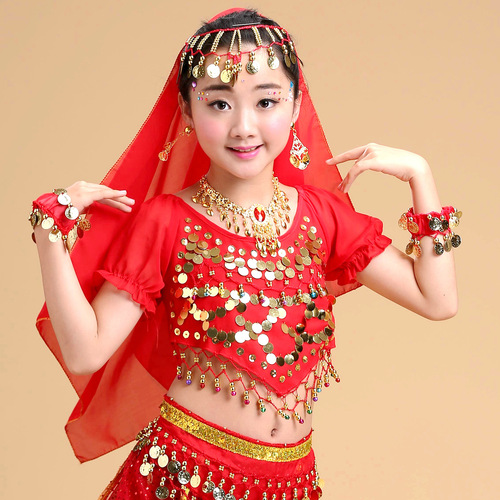 Children's belly dance costumes, headwear, ethnic veils, Indian dance performance accessories, earrings, bracelets, necklaces, headscarves