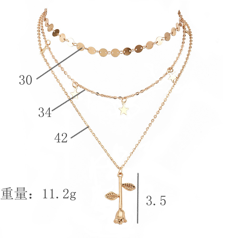 New Fashion Disc Chain Five-pointed Star Rose Flower Multi-layer Women's Necklace display picture 5