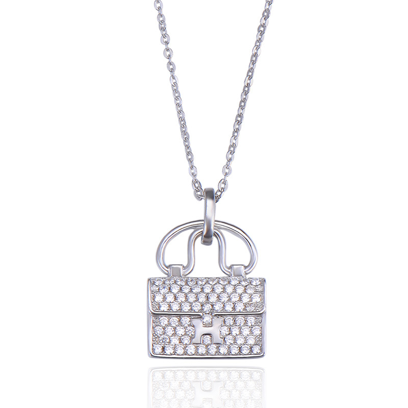 S925 plata esterlina H carta collar portátil Luz de Las Mujeres de lujo elegante de moda llena de diamantes bolsa colgante de alta calidad de la cadena de clavícula