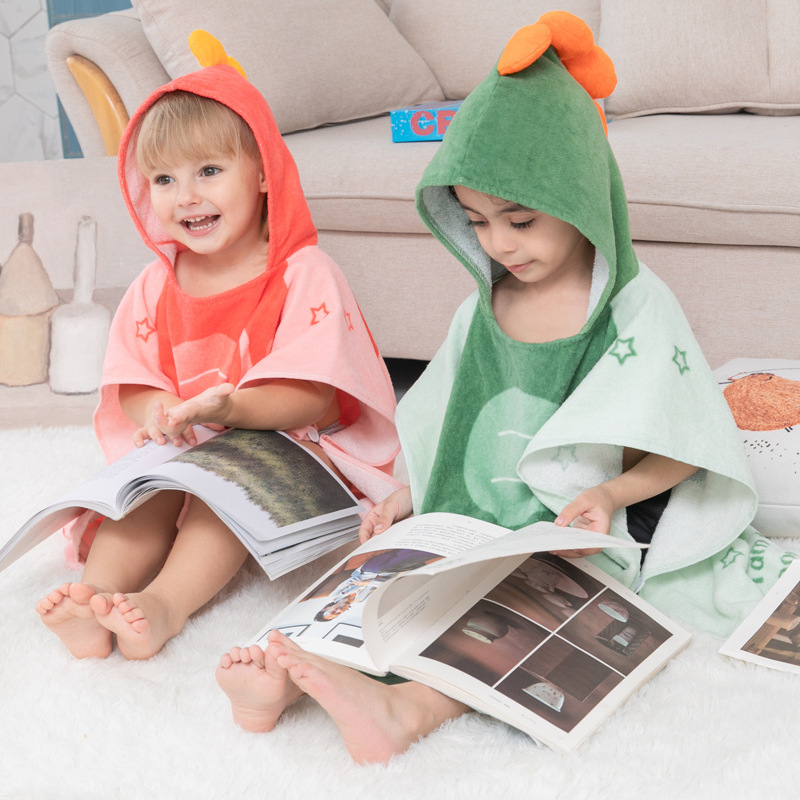 Children's cartoon bathrobe bath towel cloak baby shower hooded bathrobe cotton cartoon wearable bath towel beach towel