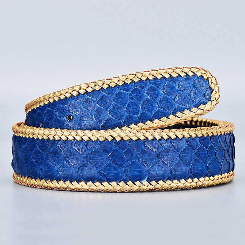 French Vintage Leather Belt Python Skin For Men Without Buckle Gold Edge High-end Fashion Men's Business Belt Wholesale_voghion.com
