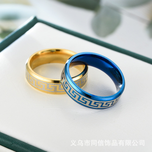 Exclusively for Europe and the United States, new stainless steel rings, laser Great Wall pattern rings, wish rings, titanium steel rings for couples