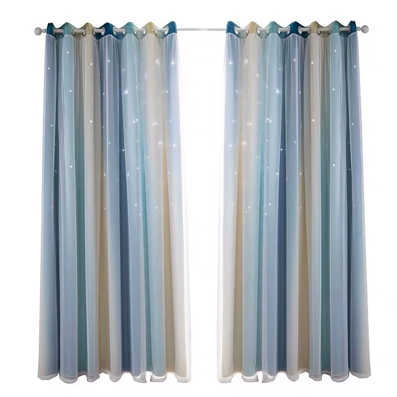Gradient hollow star blackout curtain fabric bay window