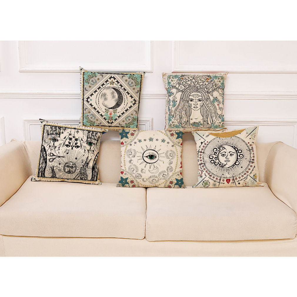 亚马逊 wish爆款 跨境新款创意塔罗棉麻抱枕套 汽车抱枕 沙发靠垫