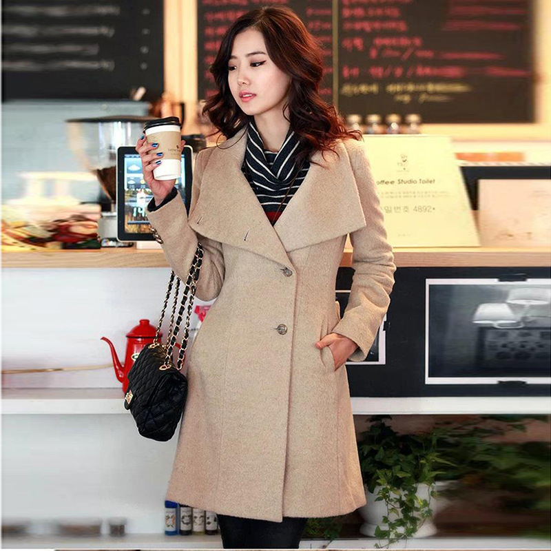 Women's Mid-length Single-breasted Belt Woolen Trench Coat